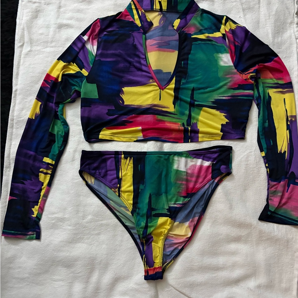 Fashion Nova Multicolor Long Sleeve Bikini Set